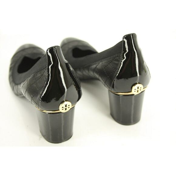 Tory Burch Black Leather Carrie Cap Toe Ballet Heels Pumps Size 7.5 Logo - Picture 5 of 12